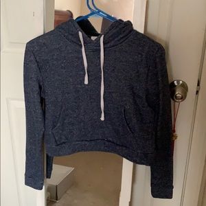 Blue long sleeve crop top hoodie
